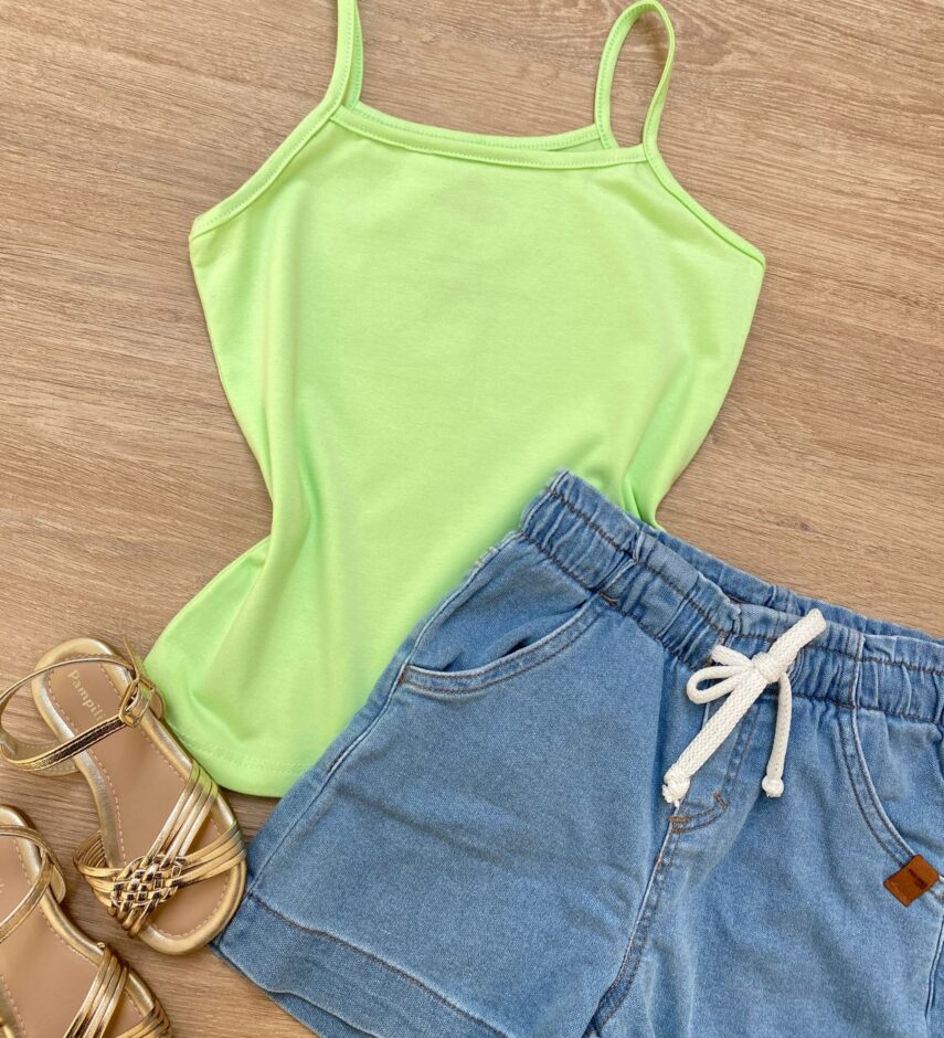 fernandaramoskids com br Blusa Regata Infantil Feminina Básica Justa Verde 1