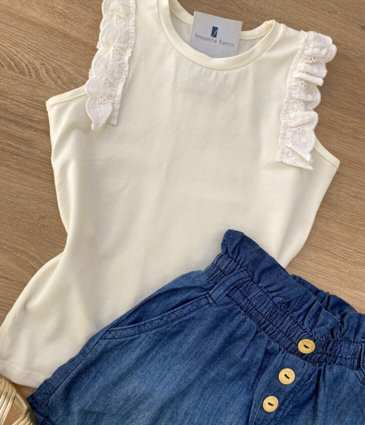 fernandaramoskids com br Blusa Regata Infantil Feminina com Detalhe Off White 1