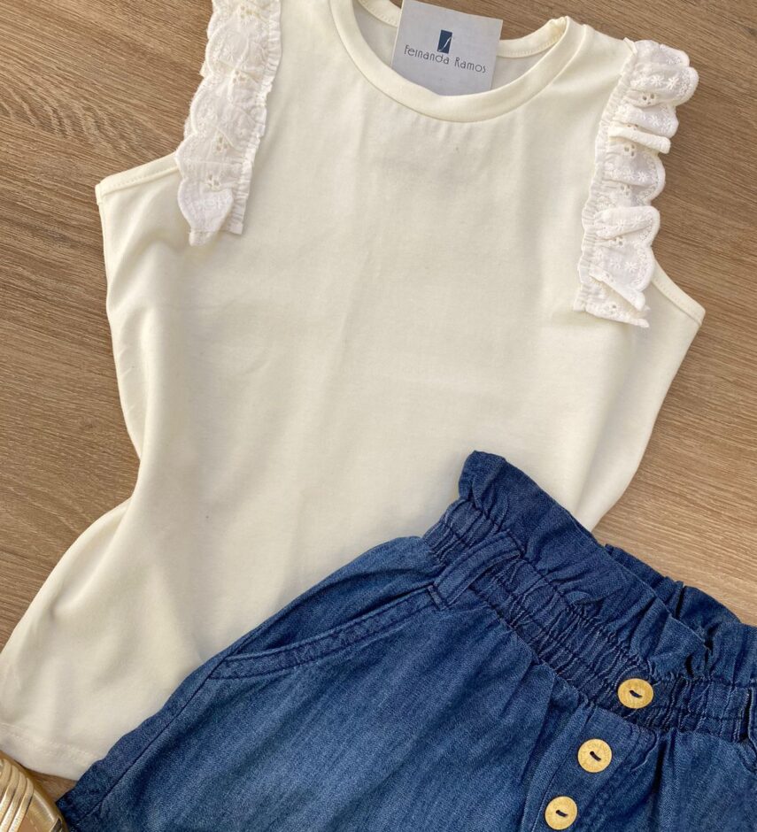 fernandaramoskids com br Blusa Regata Infantil Feminina com Detalhe Off White 1