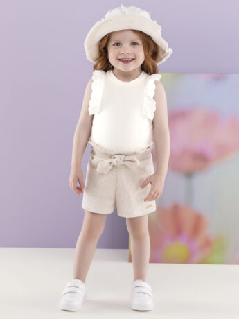 Blusa Regata Infantil Feminina com Detalhe Off White Fernanda ramos kids