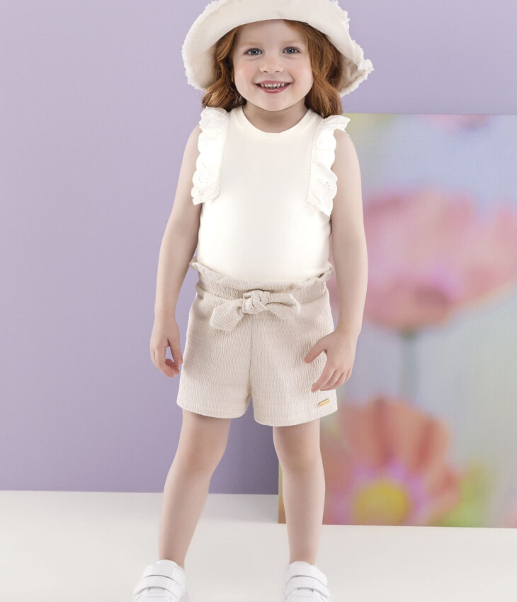 Blusa Regata Infantil Feminina com Detalhe Off White Fernanda ramos kids