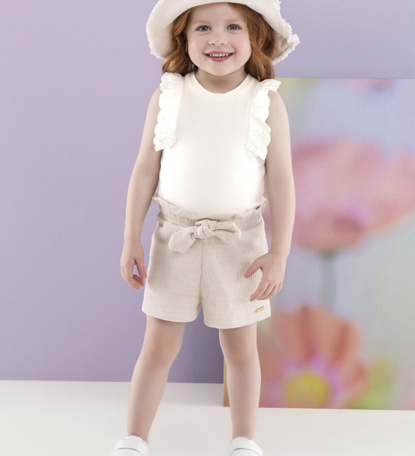 Blusa Regata Infantil Feminina com Detalhe Off White Fernanda ramos kids