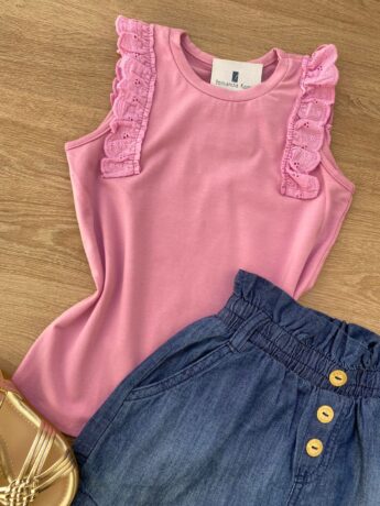 fernandaramoskids com br Blusa Regata Infantil Feminina com Detalhe Rosa 1