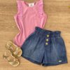 Blusa Regata Infantil Feminina com Detalhe Rosa Fernanda Ramos Kids