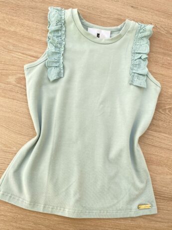 fernandaramoskids com br Blusa Regata Infantil Feminina com Detalhe Verde Água 1