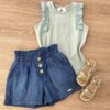 Blusa Regata Infantil Feminina com Detalhe Verde Água Fernanda Ramos Kids