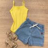 Blusa Regata Infantil Feminina Detalhe em Renda Amarela Fernanda Ramos Kids