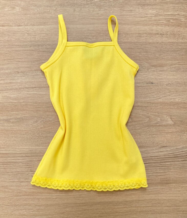 fernandaramoskids com br Blusa Regata Infantil Feminina Detalhe em Renda Amarela 2