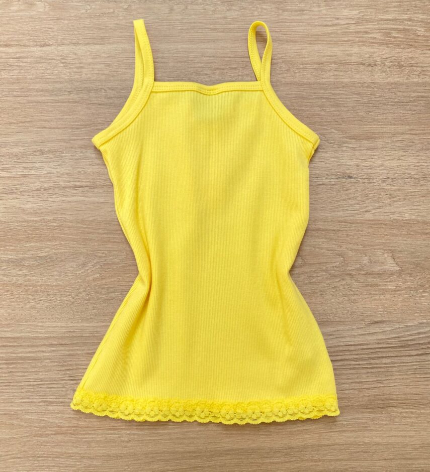fernandaramoskids com br Blusa Regata Infantil Feminina Detalhe em Renda Amarela 2
