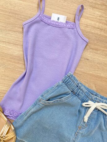 fernandaramoskids com br Blusa Regata Infantil Feminina Detalhe em Renda Lilás 1