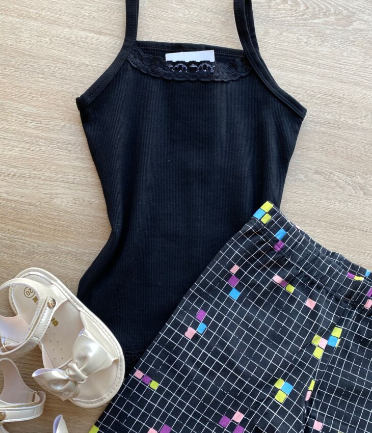 fernandaramoskids com br Blusa Regata Infantil Feminina Detalhe em Renda Preta 1