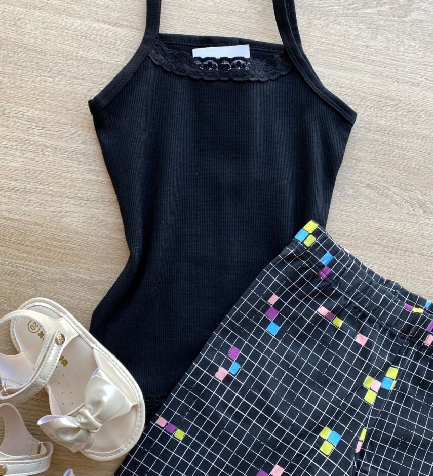 fernandaramoskids com br Blusa Regata Infantil Feminina Detalhe em Renda Preta 1