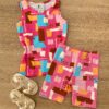 Blusa Regata Infantil Feminina Justa Estampada Fundo Rosa Fernanda Ramos Kids