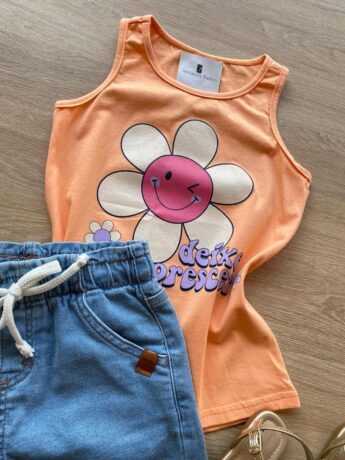 fernandaramoskids com br Blusa Regata Infantil Feminina Tradicional Estampada Laranja 1