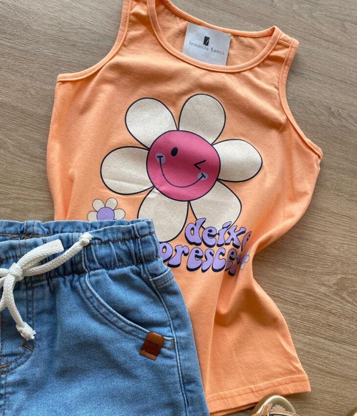 fernandaramoskids com br Blusa Regata Infantil Feminina Tradicional Estampada Laranja 1