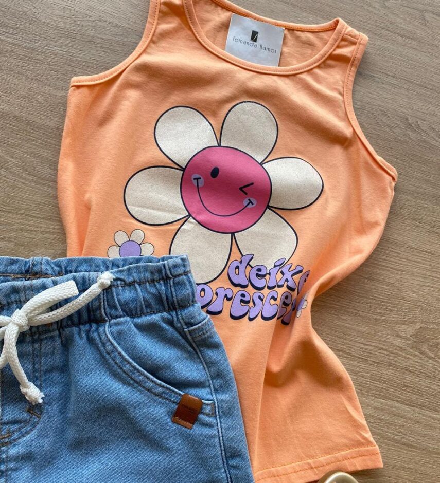 fernandaramoskids com br Blusa Regata Infantil Feminina Tradicional Estampada Laranja 1