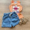 Blusa Regata Infantil Feminina Tradicional Estampada Laranja Fernanda Ramos Kids