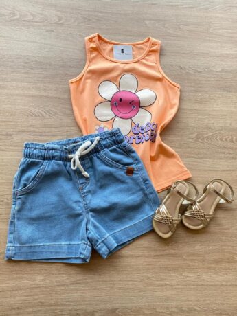 Blusa Regata Infantil Feminina Tradicional Estampada Laranja Fernanda Ramos Kids