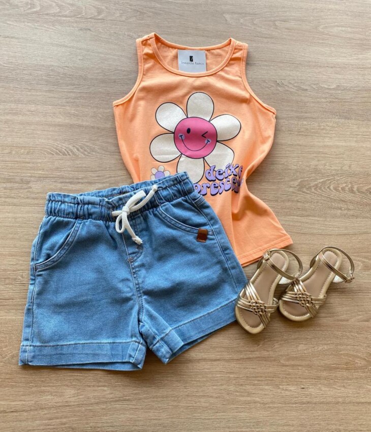 Blusa Regata Infantil Feminina Tradicional Estampada Laranja Fernanda Ramos Kids