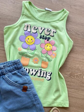 fernandaramoskids com br Blusa Regata Infantil Feminina Tradicional Estampada Verde 1