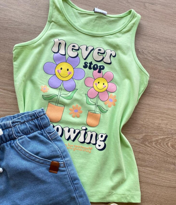 fernandaramoskids com br Blusa Regata Infantil Feminina Tradicional Estampada Verde 1