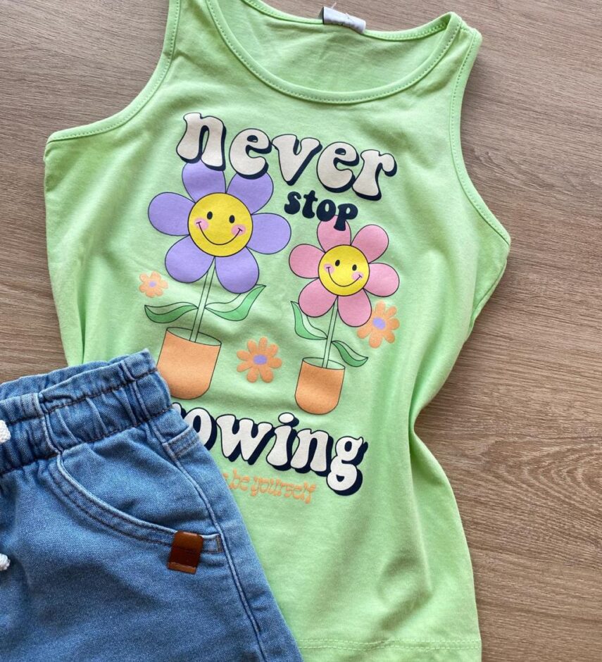 fernandaramoskids com br Blusa Regata Infantil Feminina Tradicional Estampada Verde 1
