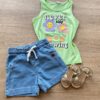 Blusa Regata Infantil Feminina Tradicional Estampada Verde Fernanda Ramos Kids