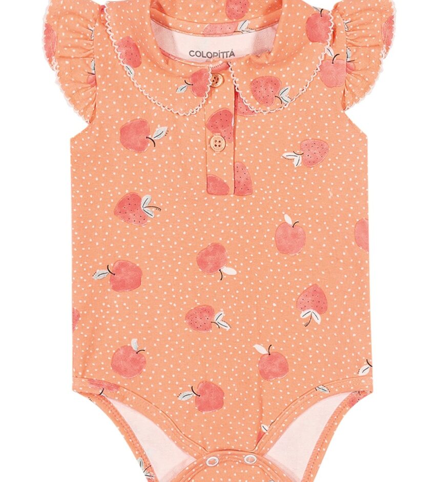 fernandaramoskids com br Body Infantil Feminino Estampa de Frutinhas Laranja 1