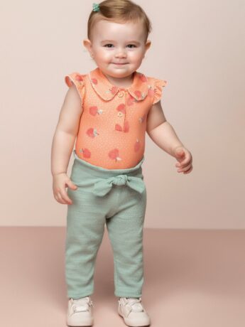 Body Infantil Feminino Estampa de Frutinhas Laranja Fernanda Ramos Kids