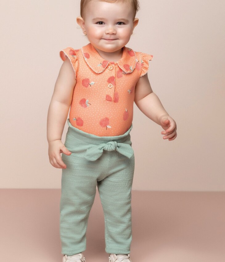 Body Infantil Feminino Estampa de Frutinhas Laranja Fernanda Ramos Kids