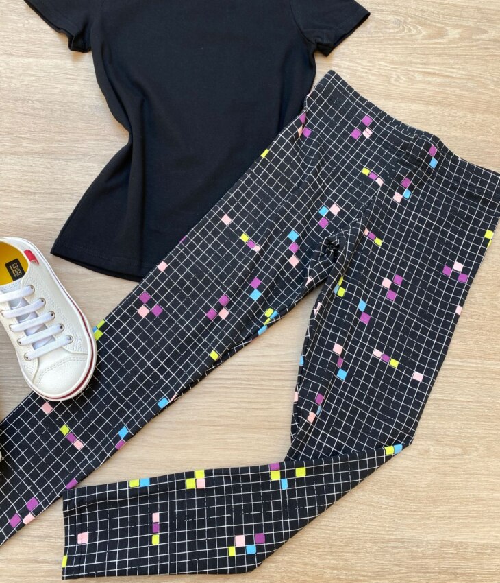 fernandaramoskids com br Calça Legging Infantil Feminina Estampada Xadrez Preta 1