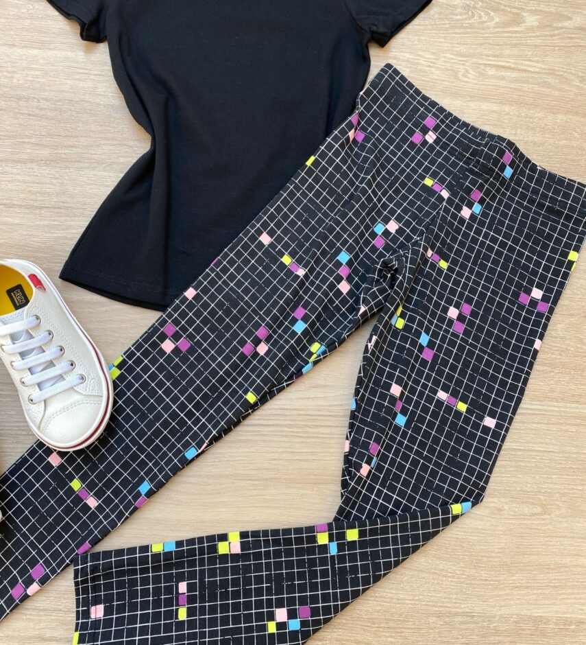 fernandaramoskids com br Calça Legging Infantil Feminina Estampada Xadrez Preta 1
