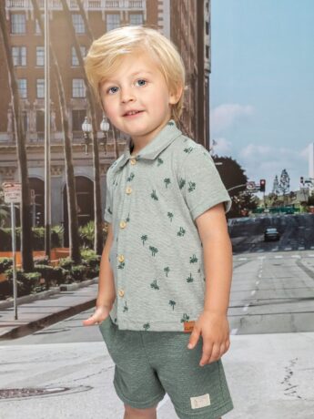 fernandaramoskids com br Camisa Infantil Masculina Manga Curta Estampada Verde 1