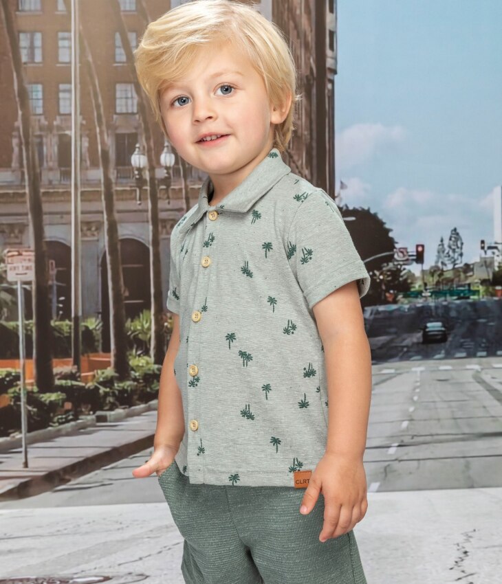 fernandaramoskids com br Camisa Infantil Masculina Manga Curta Estampada Verde 1