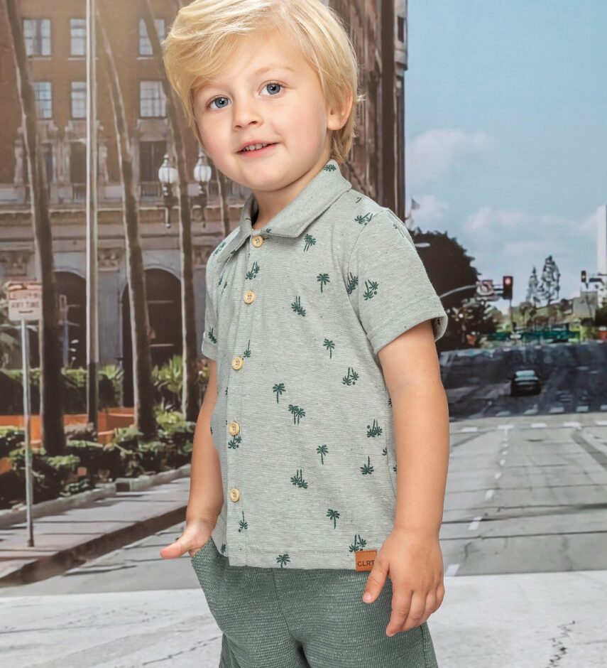 fernandaramoskids com br Camisa Infantil Masculina Manga Curta Estampada Verde 1