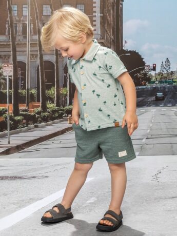 Camisa Infantil Masculina Manga Curta Estampada Verde Fernanda Ramos Kids