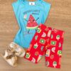 Conjunto Infantil Feminino Blusa Azul e Bermuda Estampa Frutinhas Fernanda Ramos Kids