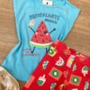 fernandaramoskids com br Conjunto Infantil Feminino Blusa Azul e Bermuda Estampa Frutinhas 2