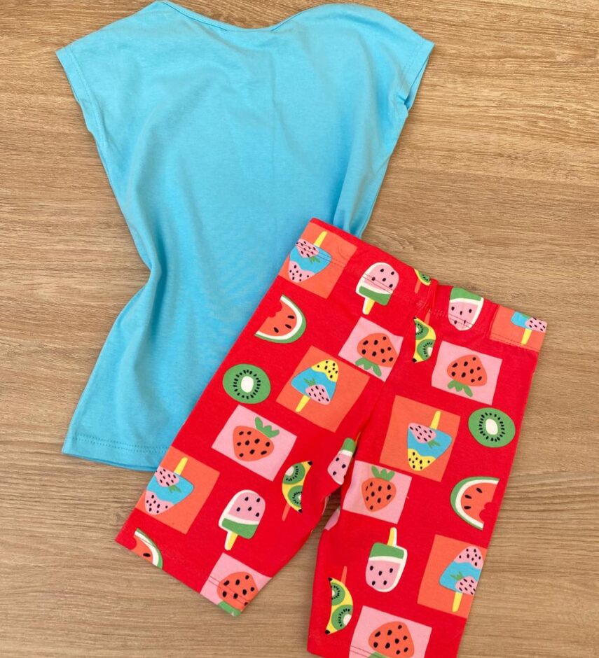 fernandaramoskids com br Conjunto Infantil Feminino Blusa Azul e Bermuda Estampa Frutinhas 3