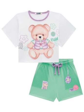 fernandaramoskids com br Conjunto Infantil Feminino Blusa Boxy Over e Short Verde 1