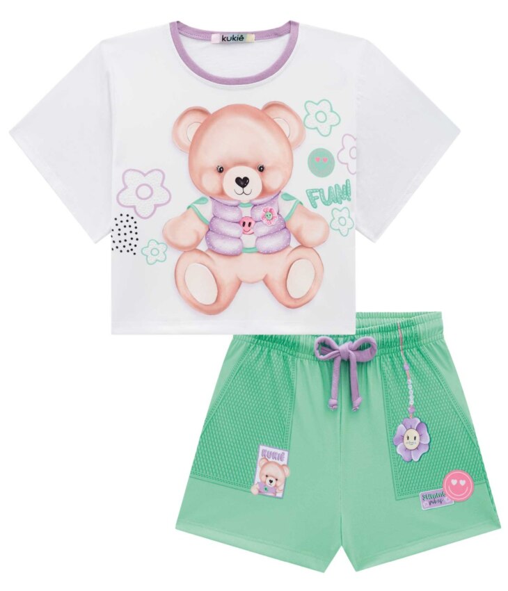 fernandaramoskids com br Conjunto Infantil Feminino Blusa Boxy Over e Short Verde 1