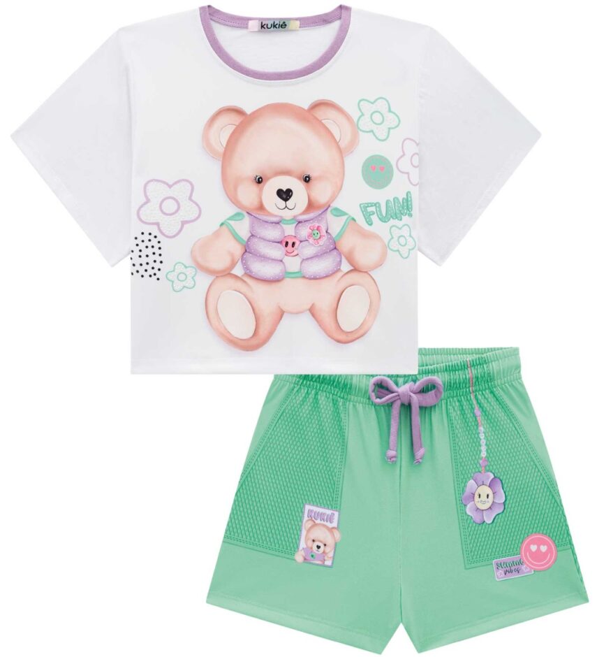 fernandaramoskids com br Conjunto Infantil Feminino Blusa Boxy Over e Short Verde 1