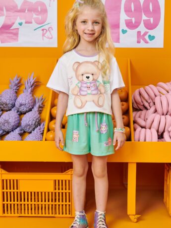 Conjunto Infantil Feminino Blusa Boxy Over e Short Verde Fernanda Ramos Kids