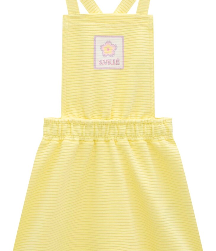 fernandaramoskids com br Conjunto Infantil Feminino Blusa Branca, Salopete Amarela e Bolsinha 2
