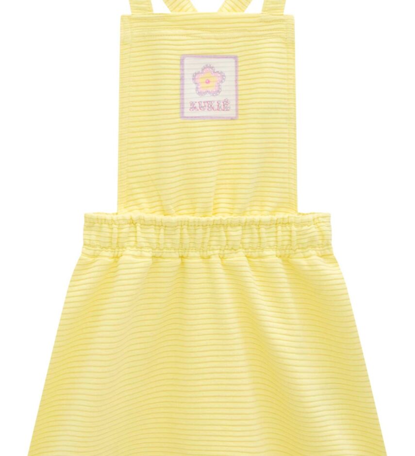 fernandaramoskids com br Conjunto Infantil Feminino Blusa Branca, Salopete Amarela e Bolsinha 2