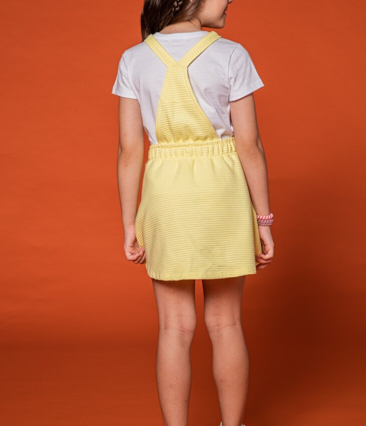 fernandaramoskids com br Conjunto Infantil Feminino Blusa Branca, Salopete Amarela e Bolsinha 3