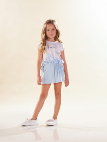 Conjunto Infantil Feminino Blusa com Detalhe de Amarração do Lado Short Linho Fernanda Ramos Kids