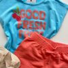 fernandaramoskids com br Conjunto Infantil Feminino Blusa com Elástico Azul Short Salmão 1