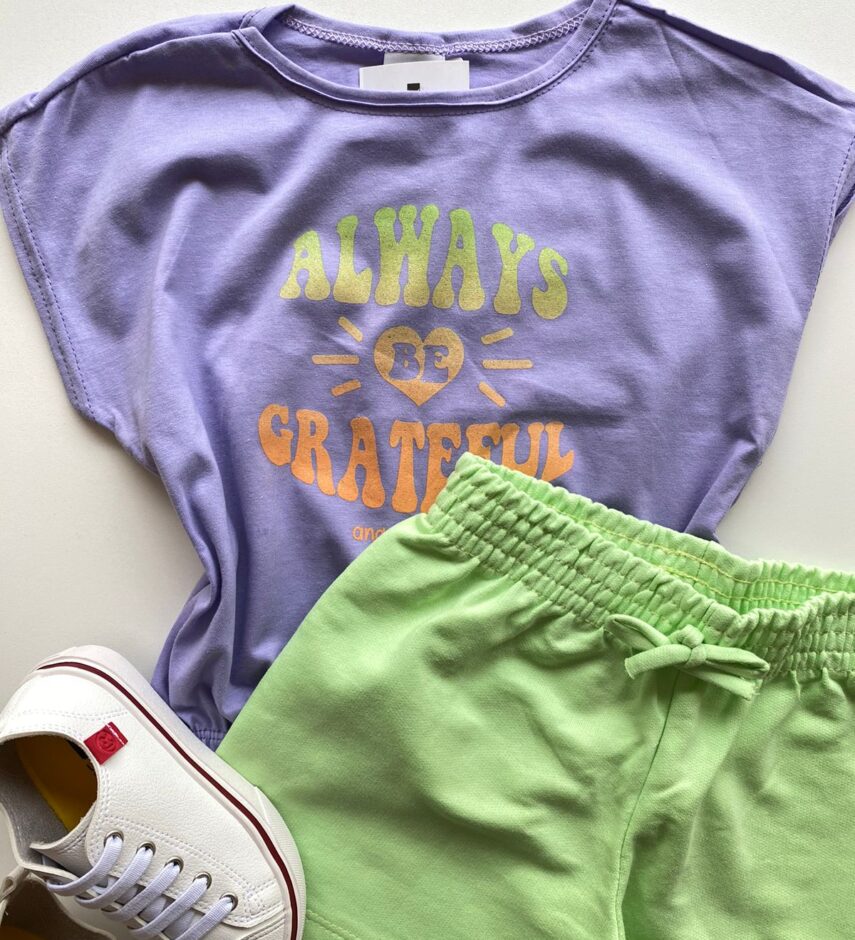 fernandaramoskids com br Conjunto Infantil Feminino Blusa com Elástico Lilás Short Verde 1