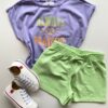 Conjunto Infantil Feminino Blusa com Elástico Lilás Short Verde Fernanda Ramos Kids